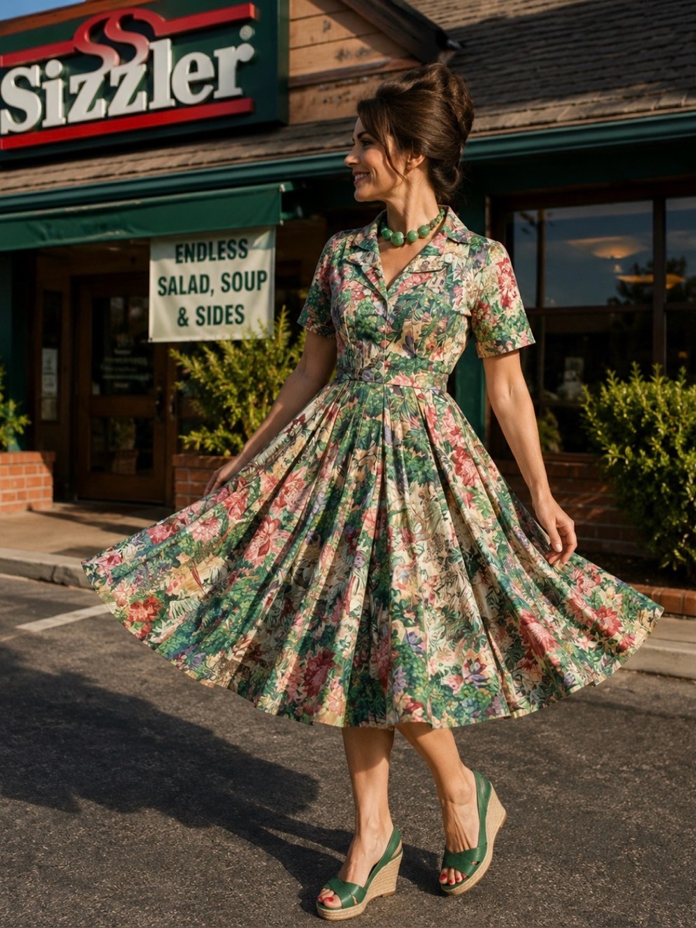 Vintage d.Frank Floral Fit-and-Flare Midi Swing Dress - Picture 3 of 11